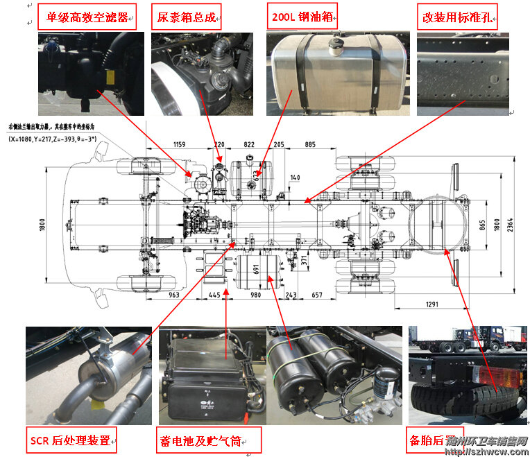 CA1160P62K1L2E4Z型环卫车底盘布置图及细节图 CA1160P62K1L2E4Z型环卫车底盘布置图及细节图
